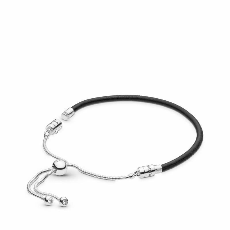 Pandora Sliding Black Leather Bracelet Outlet NZ, Sterling Silver (918765-XWZ)